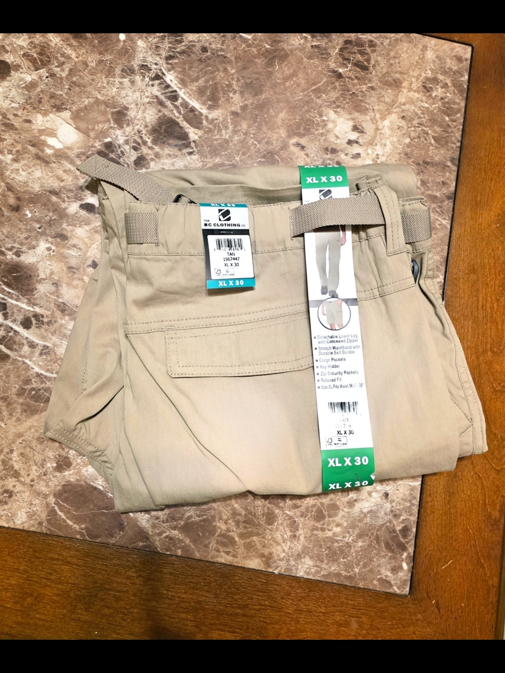 BC Clothing Men's Belted Convertible Cargo Pants in tan
